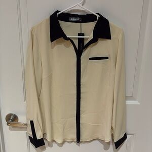 Cream and black colored button down